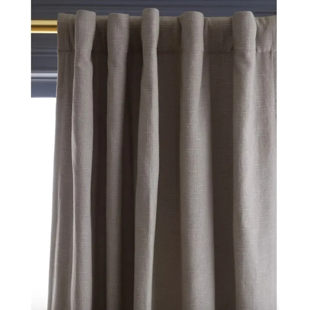 Quince Luxury Cotton Slub Room Darkening Curtain Panel 48X84 Grey New #13